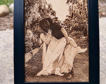 Photo sur bois gravée au laser personnalisée - Portrait encadré