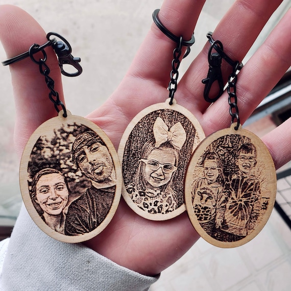 Custom Photo Engraved Wood Keychain: Personalized Keepsake Gift