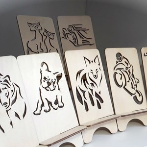 Lasergesneden vectorbestanden SVG CNC-telefoonstandaard (7 stijlen) telefoonhouder decor DXF cnc-patroon cnc-gesneden houten Glowforge Instant download