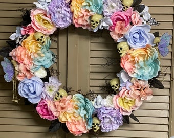 Halloween Wreath Pastel Skeletons