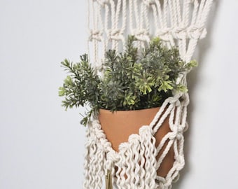 Macrame Plant Hanger with Brass Charms | Modern Macrame Plant Holder | Minimalist Home Decor | Unique Hanging Planter for Indoor Plants