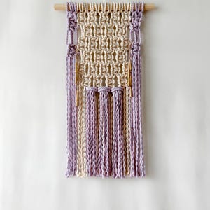 Macrame Wall Hanging | Natural & Lavender Purple | Vintage Brass Charms
