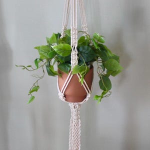 Long Macramé Plant Hanger | Handmade Cotton Hanging Planter | Neutral Boho Home Decor
