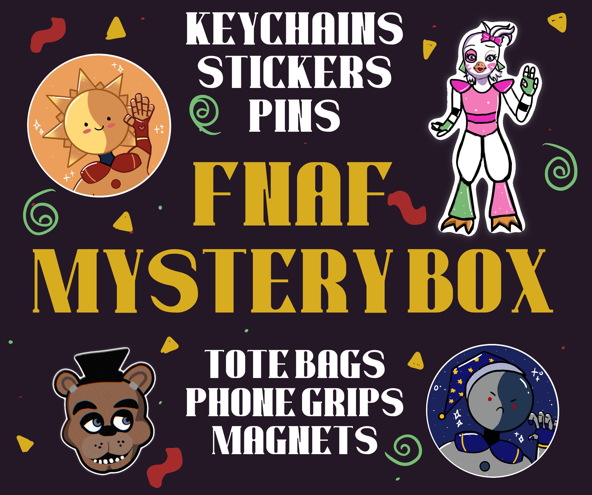FNAF Mystery Boxup to 20 Items in Extreme Size Keychains, Stickers
