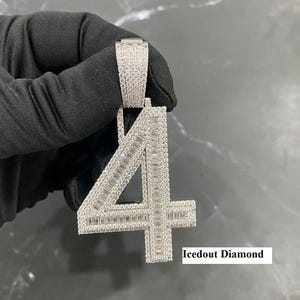 Pingente de moissanita baguette personalizado em prata 925, personalize qualquer número, pingente de moissanita de 3 polegadas aprovado no teste de diamante, melhor presente de aniversário