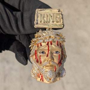 Colgante de Jesús personalizado en plata 925 VVS Moissanite, colgante de Jesús esmaltado en 3D con enganche personalizado, colgante de moissanita de 2,50 pulgadas en oro de 14 quilates