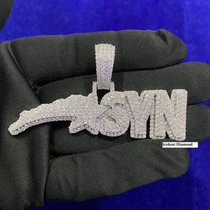 Colgante de diamantes de moissanita personalizado / Colgante de oro de 14 k con cualquier letra / Joyas personalizadas para hombres Pasa el probador de diamantes