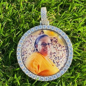 Custom VVS Moissanite Memory Pendant In 925 Silver, 2.10 Inch Round Photo Pendant, Free Engraving, Custom Round Picture Pendant