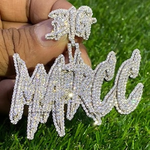 Customize VVS Moissanite Pendant Pass Diamond Tester, 925 Silver Custom Letter Pendant With Custom Bail, Unisex Hip Hop Pendant in 2.7 Inch