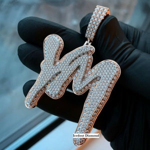 Custom VVS Moissanite Pendant In 925 Silver, 3 inch 10 ctw Mens Iced Out Chain, Two Tone Personalized Moissanite Charm Pass Diamond Tester