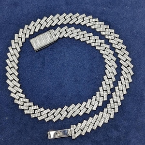 12 mm VVS Moissanite Srebrny Kubański Łańcuch Łącznikowy, Zapięcie Pudełkowe, GRA Certyfikowany Męski Łańcuch Iced Out, Męski Kubański Naszyjnik Pass Diamond Tester