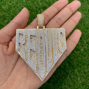 Mens Moissanite Custom Pendant In 14K Gold Touch, Unique Shape Moissanite Charm 925 Silver, Hip Hop Pendant, Diamond Tester Aprroved