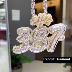 Two Tone Moissanite Number Pendant In 14K Gold | Customize Mens Initial Pendant With Custom Bail | Birthday Gift | Rapper Jewelry