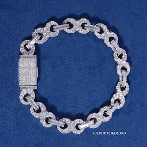 Bransoletka z moissanitu VVS o średnicy 10 mm i szlifie bagietkowym ze srebra próby 925, bransoleta Big Pointers Infinity Link z zapięciem typu box, certyfikat GRA