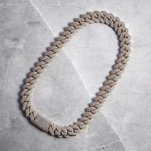 16 mm Moissanite Cuban Chain, Naszyjnik/Bransoletka z Kuby ze Srebra Sterlingowego 925, Wykonany na zamówienie Kuban, Srebrny Moissanite Cuban Link Chain Box Clasp