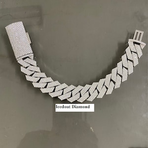 Bransoleta Moissanite Cuban o średnicy 15 mm, srebro próby 925, 17ctw, niestandardowa bransoletka/łańcuszek Moissanite, solidna bransoletka ze srebra, tester Pass Dimmond