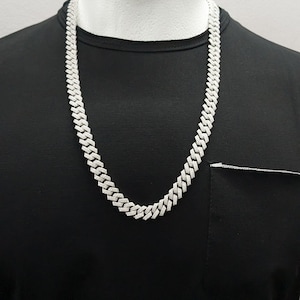 10 mm 24" 925 Srebrny Łańcuch VVS Moissanite Kubański | Łańcuch Icedout W 14K Złocie | Zapięcie Pudełkowe Blokada Prawdziwy Moissanite Kubański Łańcuch Ogniwowy