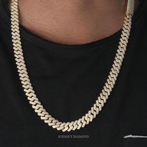 10 mm Prawdziwy VVS Moissanite 3d Curve Kubański Łańcuch W 14K Gold Touch, Iced Out Moissanite Łańcuch Dla Mężczyzn, Zapięcie Pudełkowe, Biżuteria Rapper