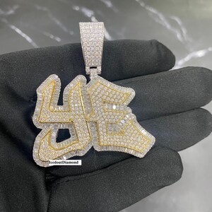 Mens Custom Moissanite Baguette Pendant 14K Gold Touch, 2.30 Inch Mens Iced Out Pendant, Customize Any Letters, Pass Diamond Tester