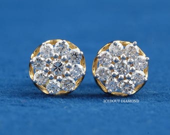 14K Gold Unique Style Flower Shape Lab Diamond Stud Earrings, 0.35 ct each VVS E-F Unisex Diamond Earrings, Screw Back
