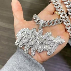 Colgante de moissanita VVS1 personalizado, cadena Icedout para hombre, joyas personalizadas para hombre en plata, colgante de moissanita Icedout aprobado