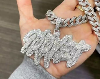 Colgante de moissanita VVS1 personalizado, cadena Icedout para hombre, joyas personalizadas para hombre en plata, colgante de moissanita Icedout aprobado