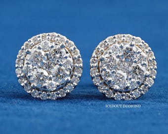 Lab Diamond Big Pointers Unisex Stud Earrings 14K Gold, VS Clarity E-F Color 10mm Round Diamond  Stud, Screw Back