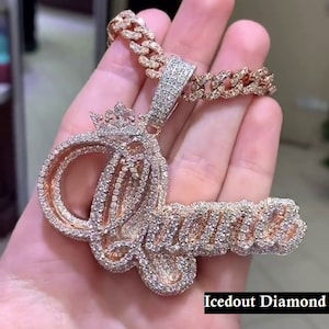 Custom Women Moissanite Necklace In 14K Rose Gold | Any Letters Custom Pendant | Moissanite Pendant Pass Diamond Tester