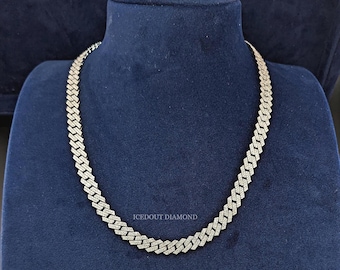 8mm VVS Moissanite Straight Edge Cuban Link Chain 14K Gold Touch, Mens Moissanite Chain In 925 Silver, GRA Certified Rapper Jewelry