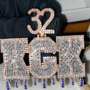 Pingente de carta personalizado de moissanite baguette, corrente icedout, pingente de moissanite em ouro 14k, pingente de carta icedout, presente de aniversário