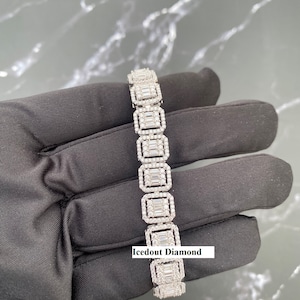 Bransoleta Baguette Cuban 10 mm, srebro próby 925, bransoletka z Moissanite 9 CTW, bransoletka/łańcuszek z Moissanite Diamond, Pass Diamond Tester