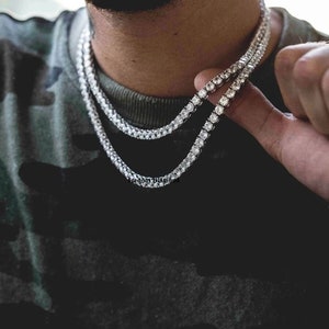 4 mm VVS1 Moissanite Srebrny Łańcuszek, Iced out Chain, Srebrny Łańcuszek Tenisowy, 14K Białe Złoto Touch, Najlepszy Prezent Urodzinowy, Pass Tester