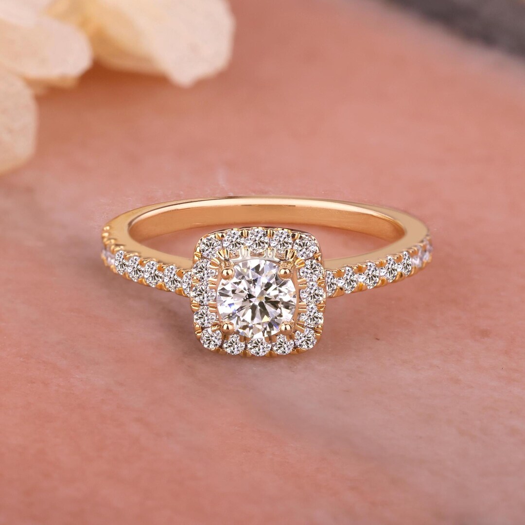 0.50CT Brilliant Round Lab Diamond Halo Ring 14K Solid Gold ...