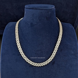 Cadena de eslabones cubanos de moissanita VVS de 8 mm con borde recto y toque de oro de 14 quilates. Cadena de moissanita para hombre en plata 925. Joyería de rapero con certificación GRA.