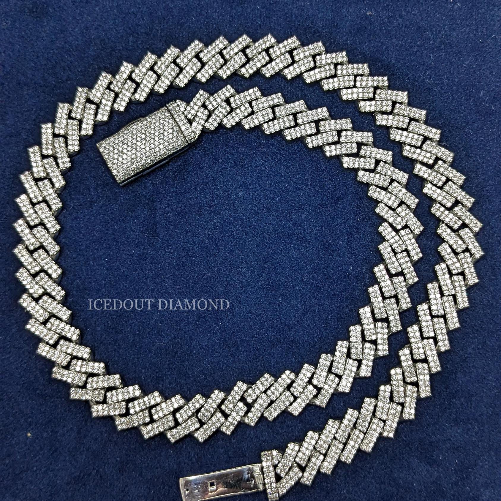 12 mm VVS モアッサナイト シルバー キューバン リンク チェーン 