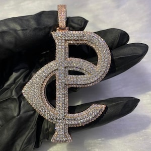 Colgante de moissanita personalizado, colgante con letra personalizada, dije personalizado para hombre, dije Icedout para hombre, joyería hecha a mano, regalo de cumpleaños, probador aprobado