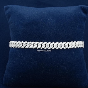 Bransoleta Moissanite Cuban o okrągłych krawędziach 6 mm, srebro 925, pojedynczy rząd VVS Moissanite, zapięcie typu box, tester diamentów Pass, certyfikat GRA