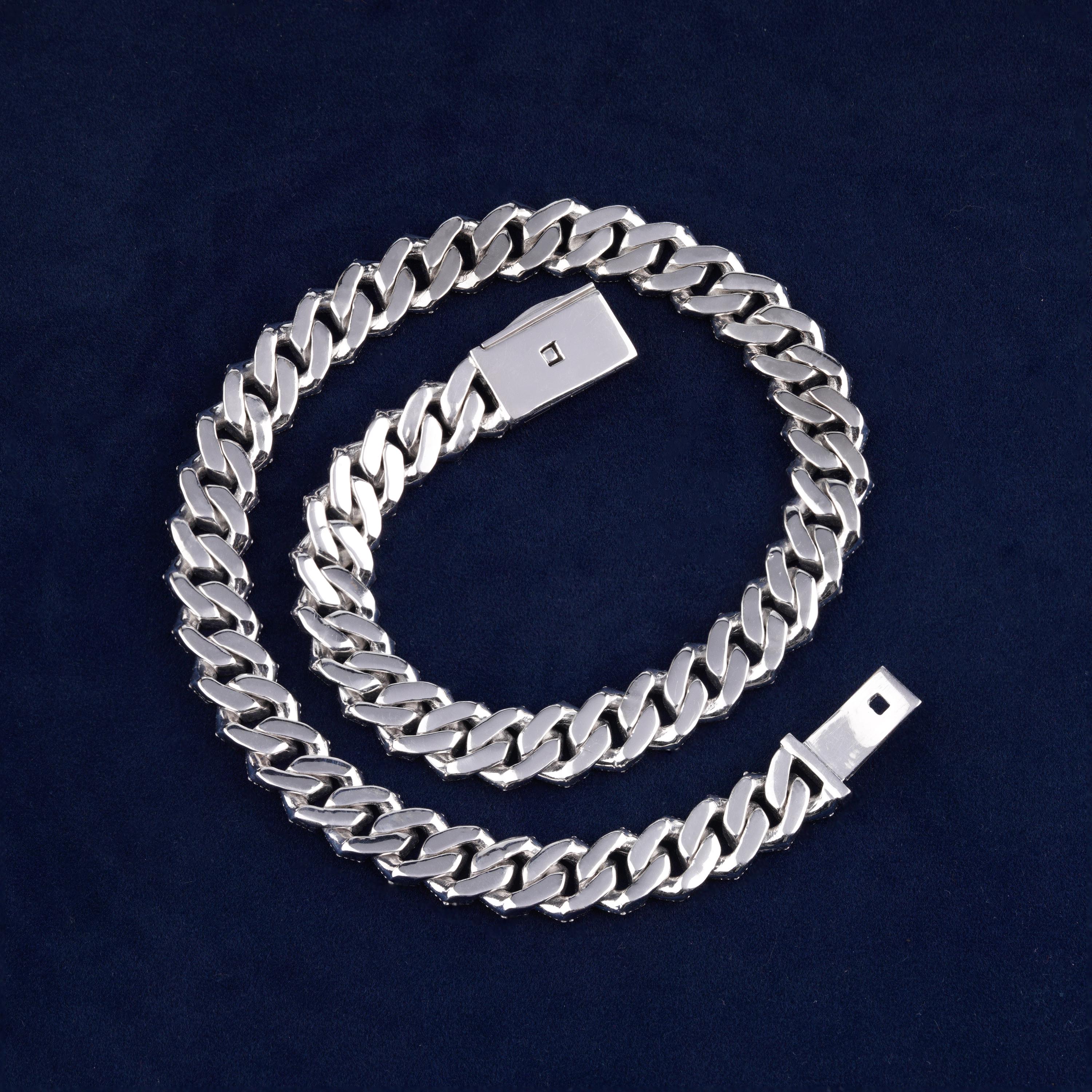 18mmモアッサナイトキューバンリンクチェーン925シルバー、ボックス 