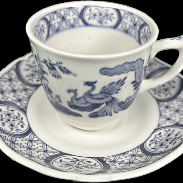 OLD CHELSEA - Demitasse Furnivals Ltd. - (Dragons) - England - Blue & White - Cup / Saucer - Antique!