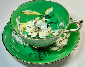 Easter Lily - (Green) Paragon (Double Warrant)  Cup Saucer - Exceptionally Rare!