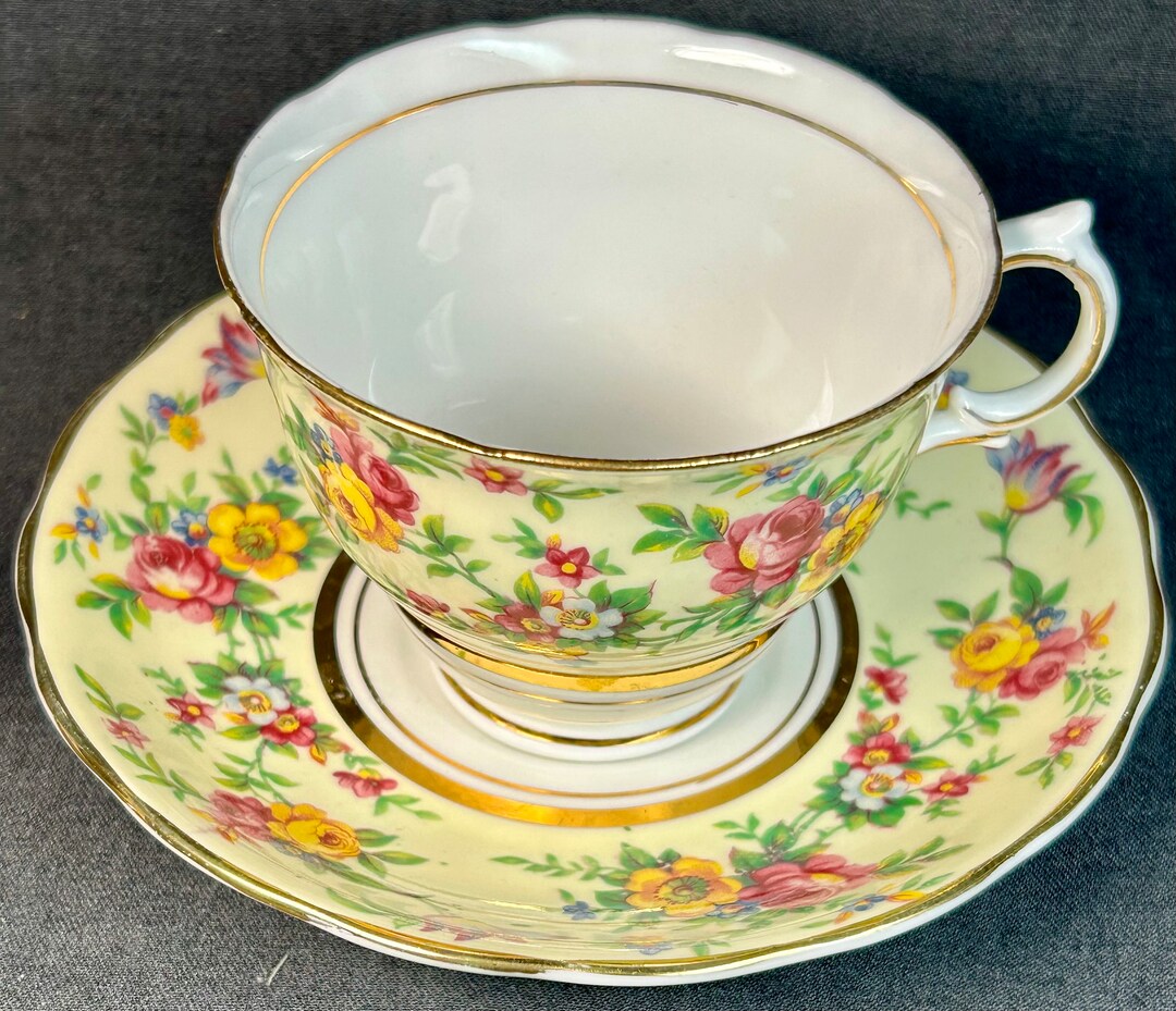 Colclough England - Cup & Saucer - Beautiful Roses With Geraniums on ...