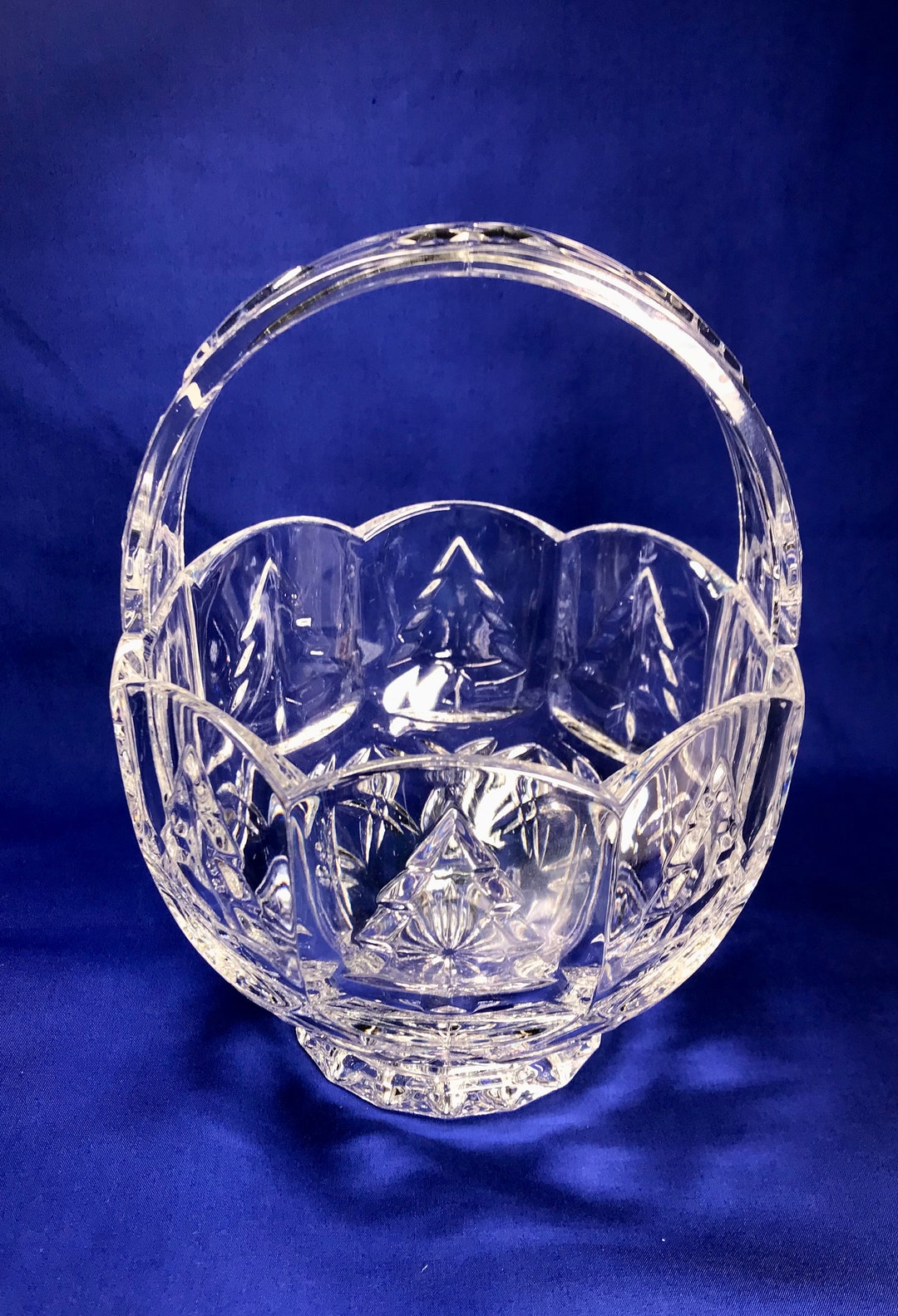 Vintage Crystal Basket With Handle & Christmas Tree Design Etsy