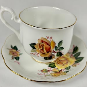 Royal Albert - Hampton Shaped Cup & Saucer - Yellow Rose - Cabbage Rose Style - As New!