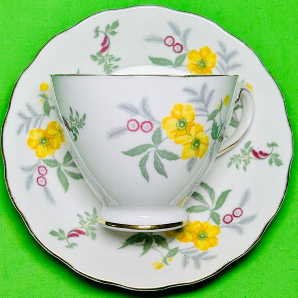 MELBA - Yellow Primroses - Cup & Saucer - Bone China England - Vintage - As New!