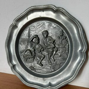 Plate Vintage Metal Stunning French Vintage Decorative Pewter Plate With Embossed Design
