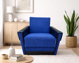 Vintage 1970s German Armchair Blue Upholstery Mid-Century Modern Chair Retro Armchair Blue decor