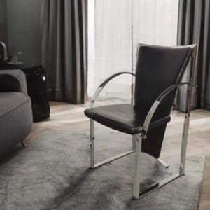 1 of 10 Dining Vintage chrome chairs  mid century modern Minimalist gift for home black leather designer furniture postmodern furniture