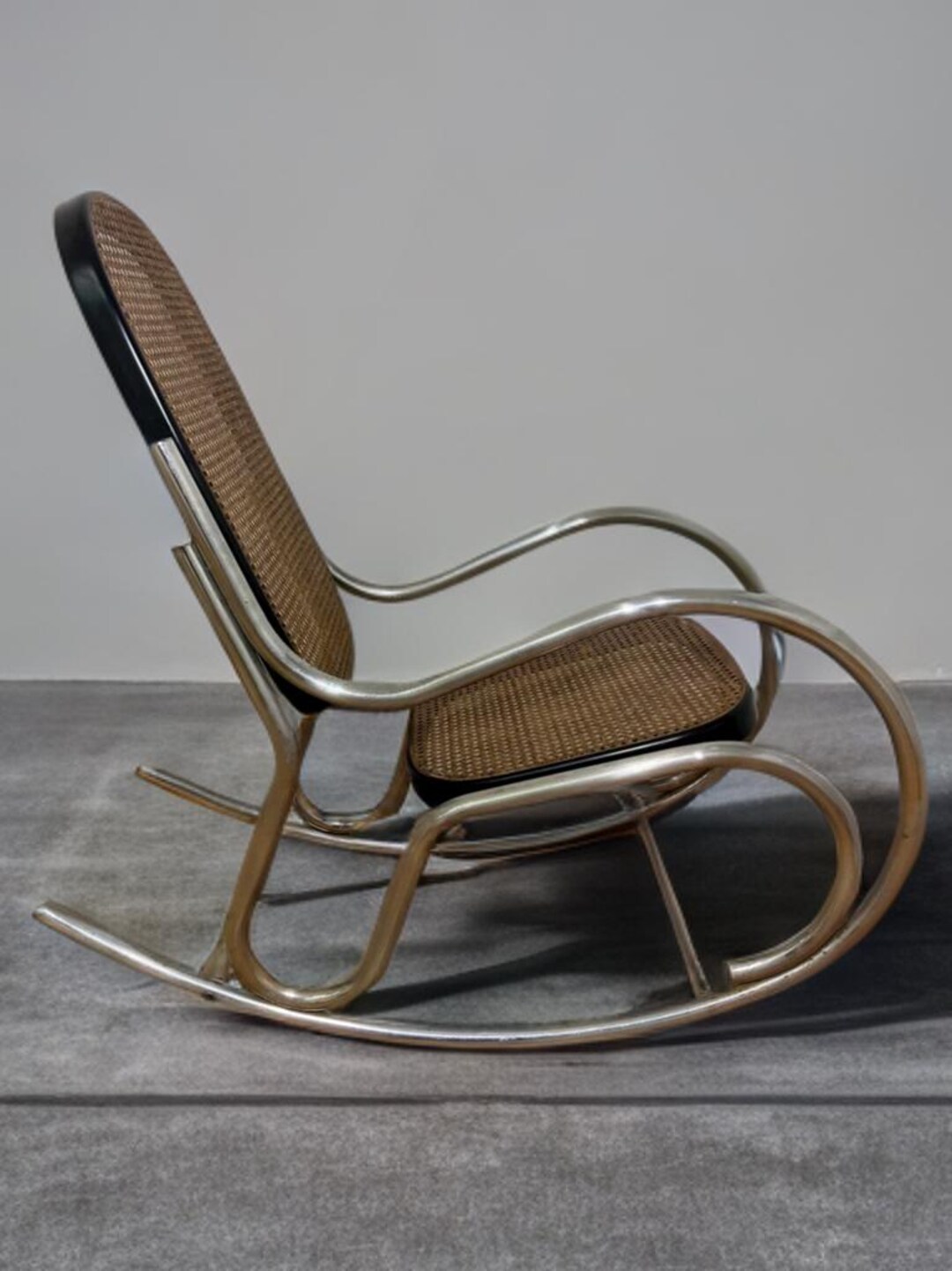 Mid-century Tubular Steel & Mesh Rocking Chair / 1960srocker Thonet ...