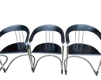 Vintage Arrben Armlehnstuhl, Chrom-Schwarz-Kunstleder, 1980er Jahre Minimalistisches Design
