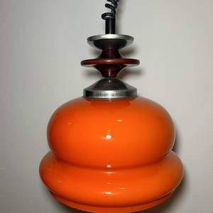 Mid Century Modern Pendant Lamp / 1960s / Made In Yugoslavia/ Vintage Ceiling Light / 60s Glass Lamp / Retro Orange Lamp vintage lightning